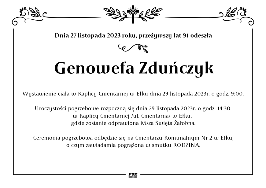 Genowefa Zduńczyk - nekrolog